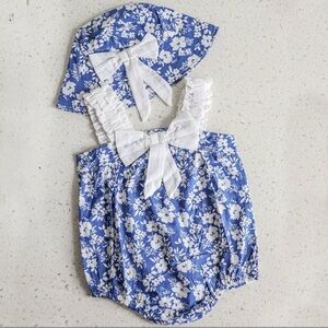 Floral Blue and White Baby Romper Set